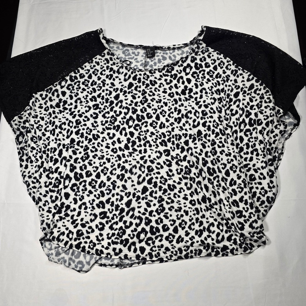 H&M Leopard Print Lace Raglan Top Rocker Grunge Women's Medium